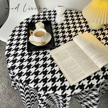תה שולחן מפת שולחן בציר שחור לבן שחמט המשובץ סביב שולחן מפת שולחן