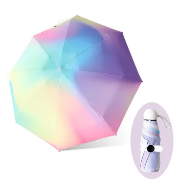 צבעוני שיפוע מיני מטריה 8 צלעות יוקרה לנשים מטריות אנטי UV השמשייה 5-קיפול אופנה קרם הגנה ידניים קטנים מטריה