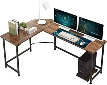 פינת מחשב שולחנות בצורת L עם מעבד לעמוד/מחשב נייד ללמוד כתיבה שולחן העבודה עבור המשרד הביתי עץ & מתכת, 66.3X1