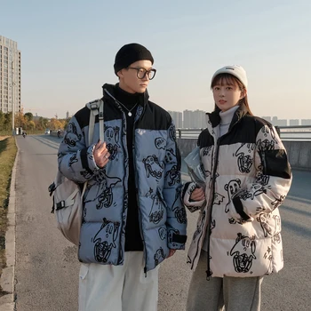 חדש כותנה מרופד עבה מעיילי מעילי אופנת רחוב היפ הופ הדפסה Windproof חם Zip אופנה מעילים Harajuku להאריך ימים יותר Mens הלבשה