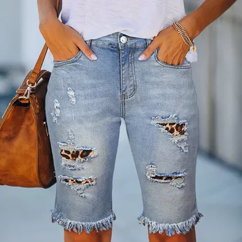 ג ' ינס נקרע 2023 קיץ רחוב ציצית אלסטיות גבוה ורזה במכנסיים באמצע המותן חמש נקודות מכנסיים נשים סלים חור הגברת מזדמנים מכנסיים קצרים